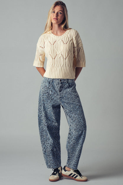 Urban Daizy - Leopard Print Relaxed Straight Denim Pants