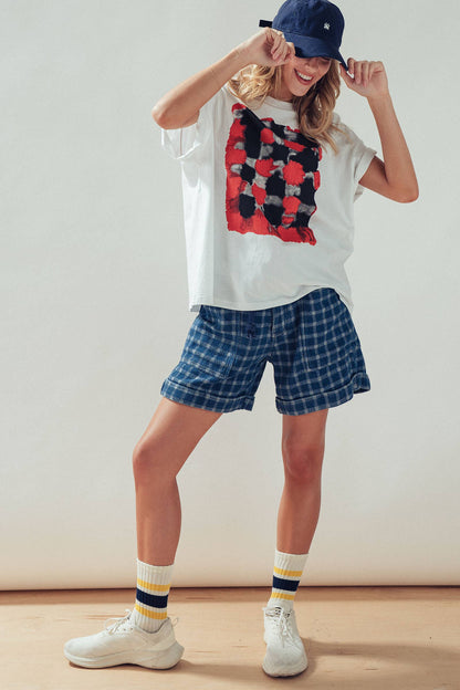 Urban Daizy - Plaid Cotton Blend Shorts Rope Drawstring