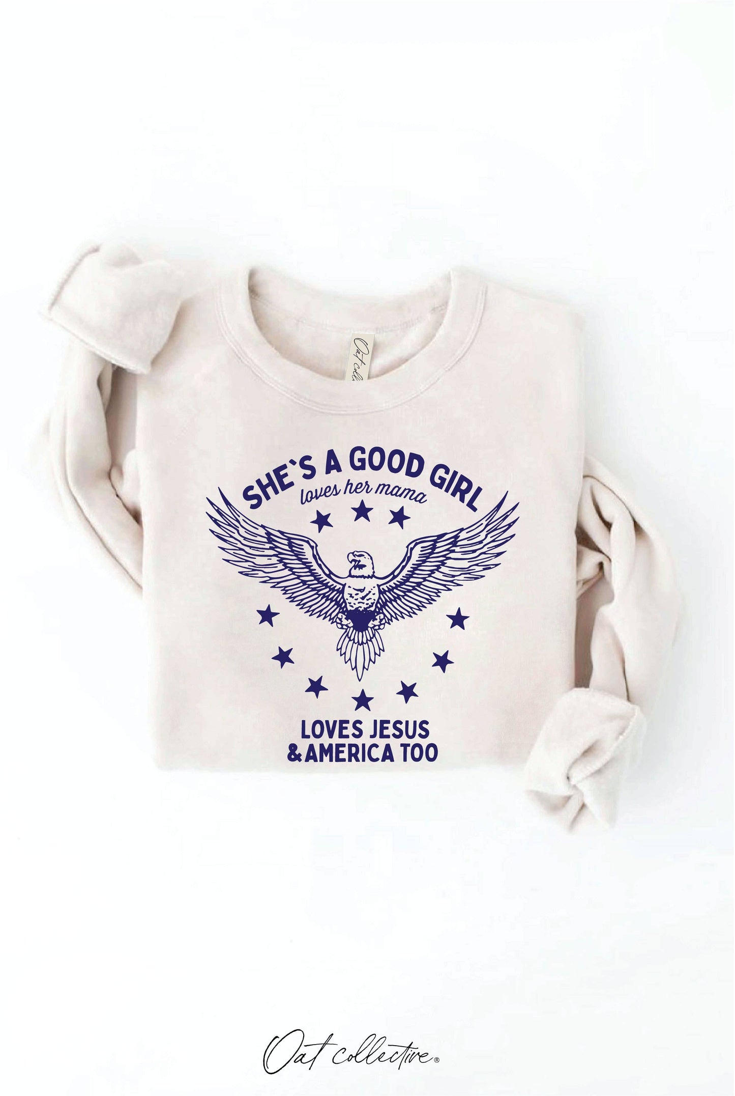 OAT COLLECTIVE - SHE'S A GOOD GIRL Graphic Sweatshirt - Pullover Style: DARK H. SAGE / XL