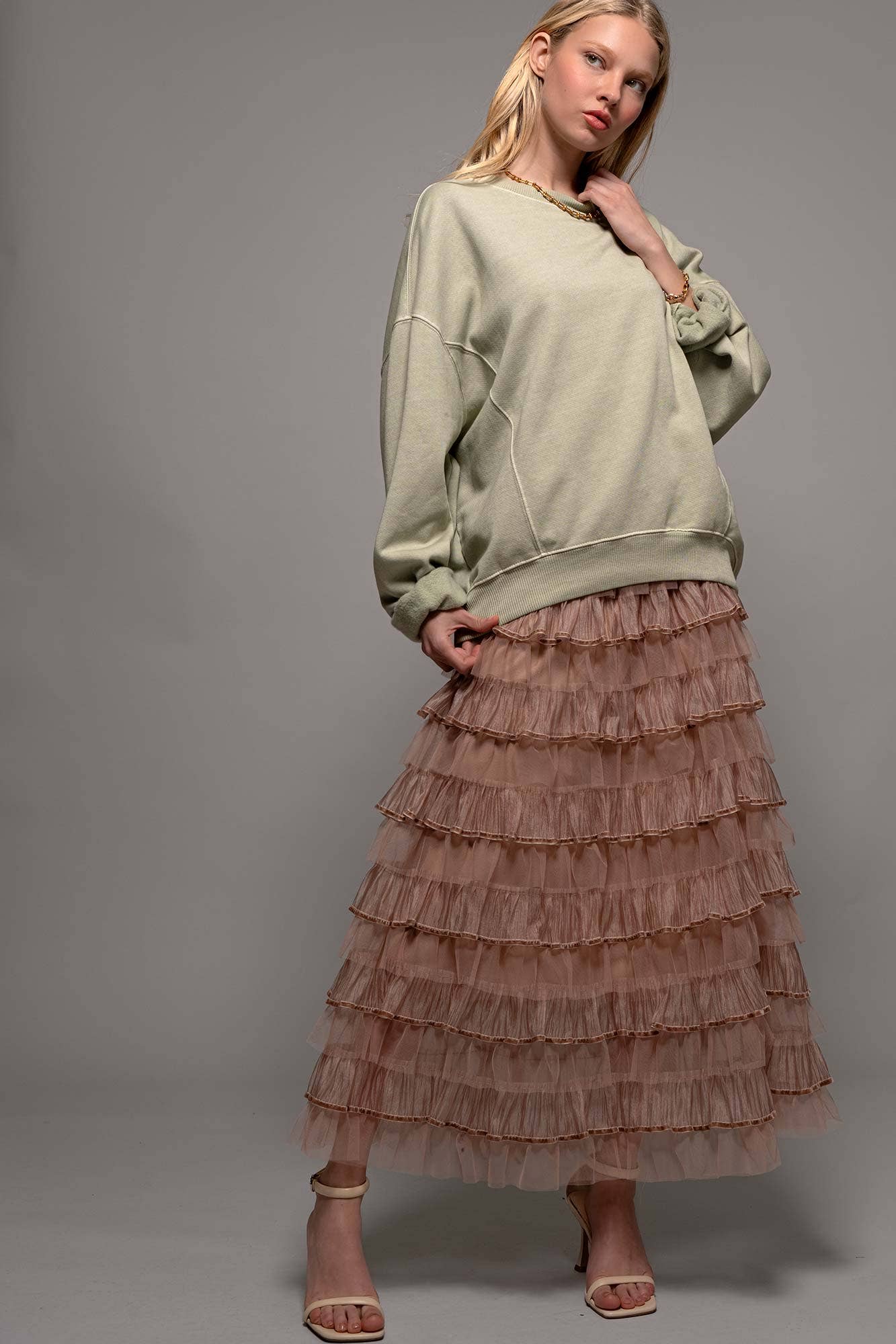 Urban Daizy - Clear Tulle Layered Ruffle Maxi Skirt