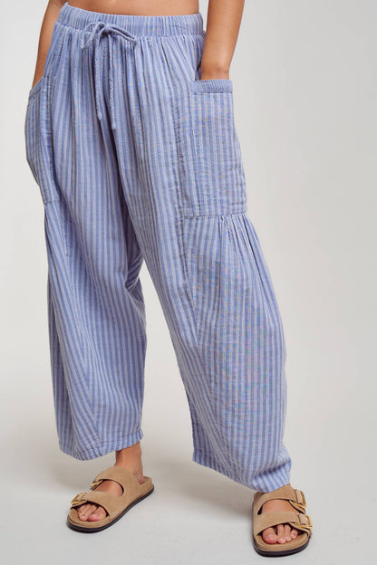 Urban Daizy - Striped Cotton Drawstring Harem Pants