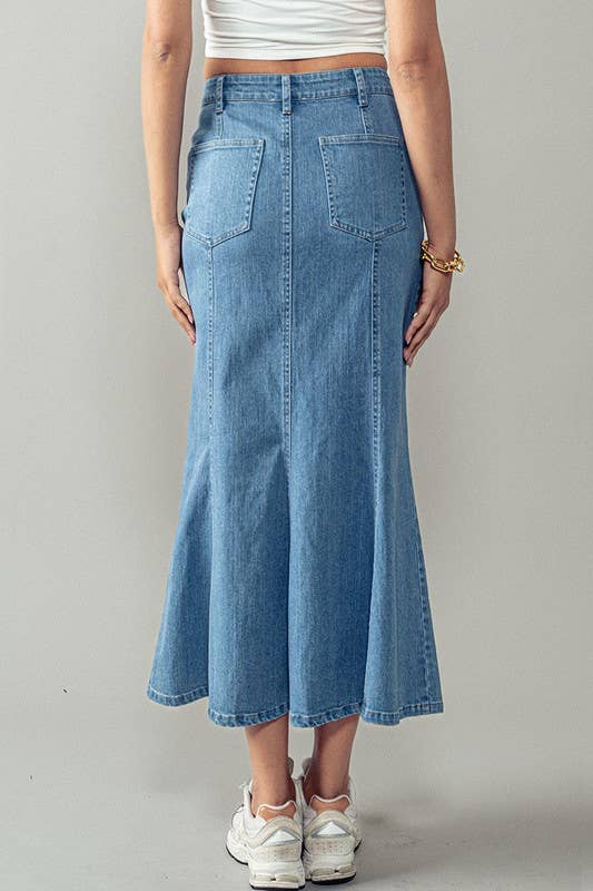 Urban Daizy - Wave Away Panel Midi Skirt: DENIM / S-2/M-2/L-2