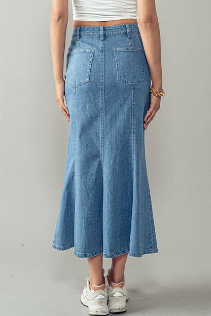 Urban Daizy - Wave Away Panel Midi Skirt: DENIM / S-2/M-2/L-2