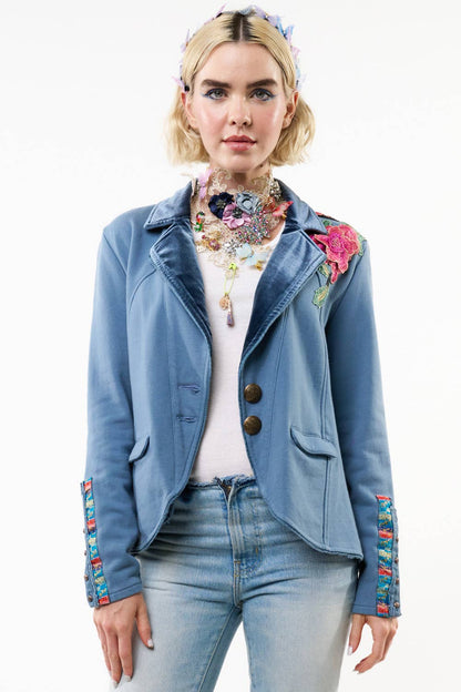 Aratta - Elise Embellished Blazer: Vintage Blue / M