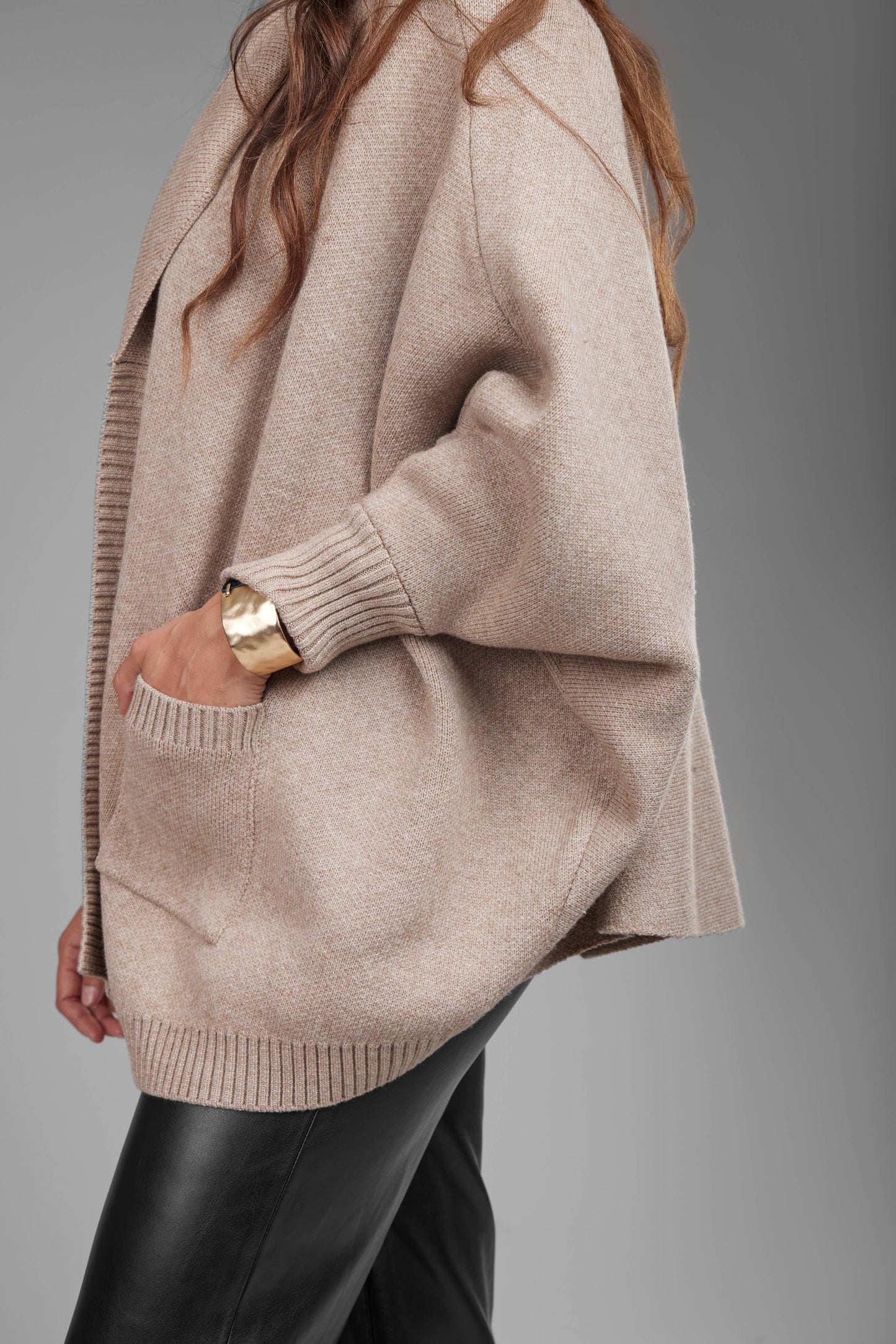 SAACHI - Open Front Oversized Cardigan Sweater: Red