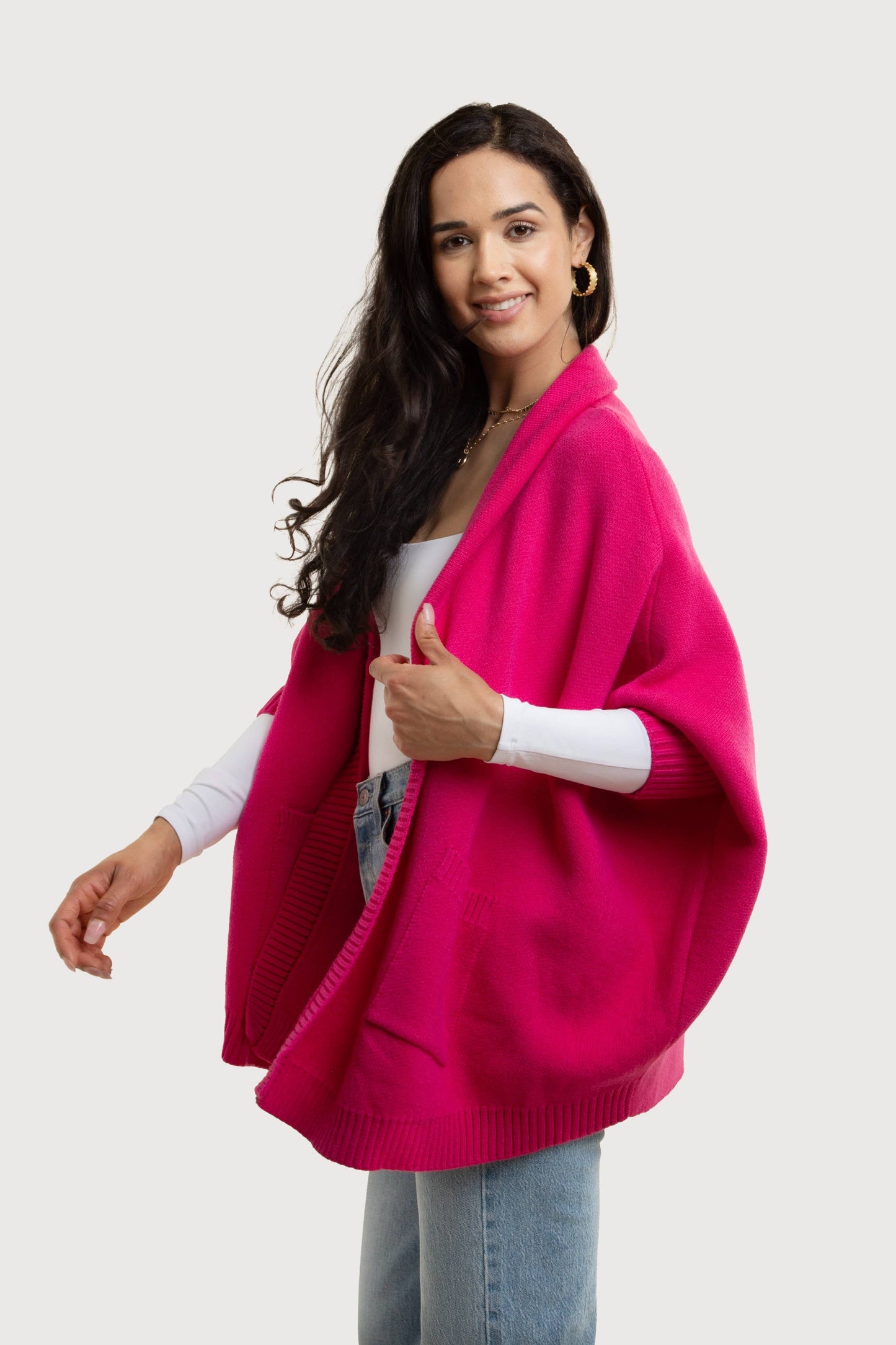 SAACHI - Open Front Oversized Cardigan Sweater: Red