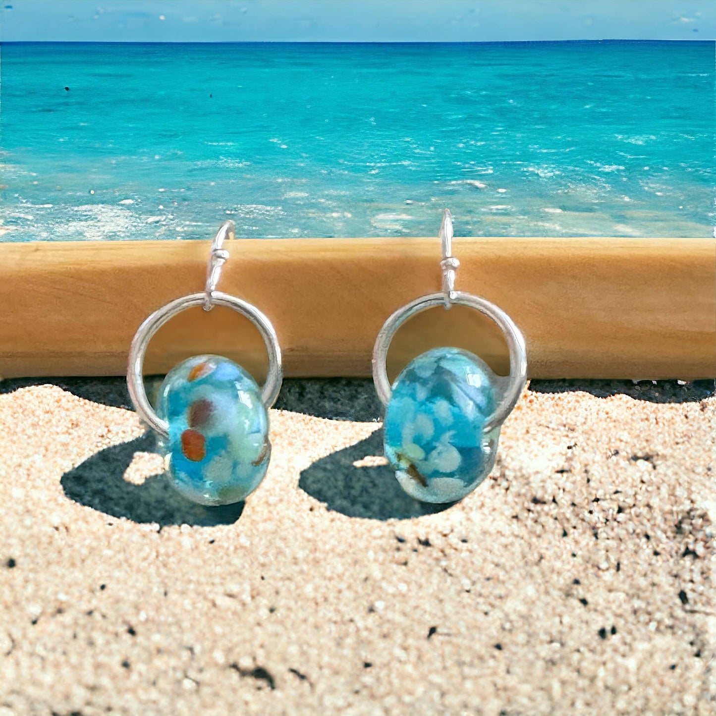 Jackie Gallagher Designs - Handmade Coastal Jewelry - Lampwork Bead Dangle Earring, .925