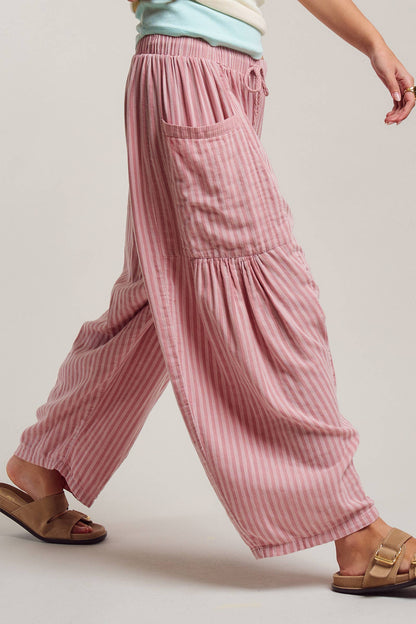 Urban Daizy - Striped Cotton Drawstring Harem Pants