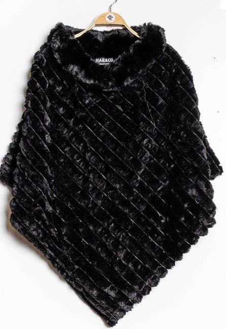 Poncho Striped Fake Faux Fur Loowie: Navy