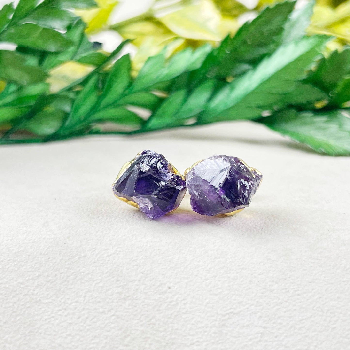 Ewelina Pas Jewelry - Rough Amethyst Nugget Gemstone Stud Earrings