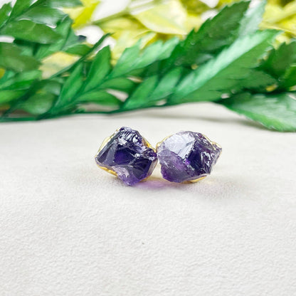 Ewelina Pas Jewelry - Rough Amethyst Nugget Gemstone Stud Earrings