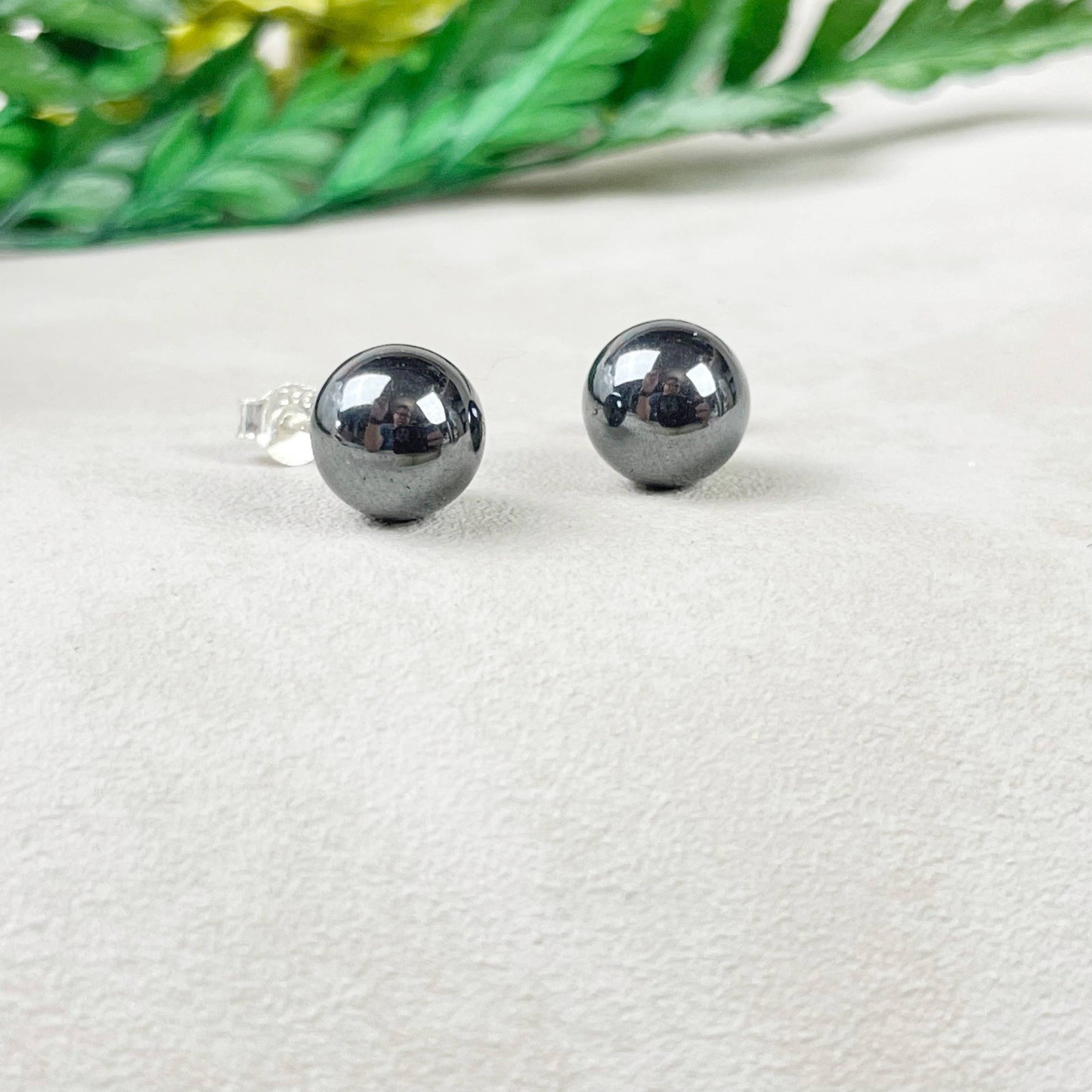 Ewelina Pas Jewelry - Silver 8mm Hematite Orb Stud Earrings