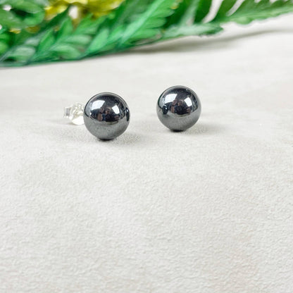 Ewelina Pas Jewelry - Silver 8mm Hematite Orb Stud Earrings