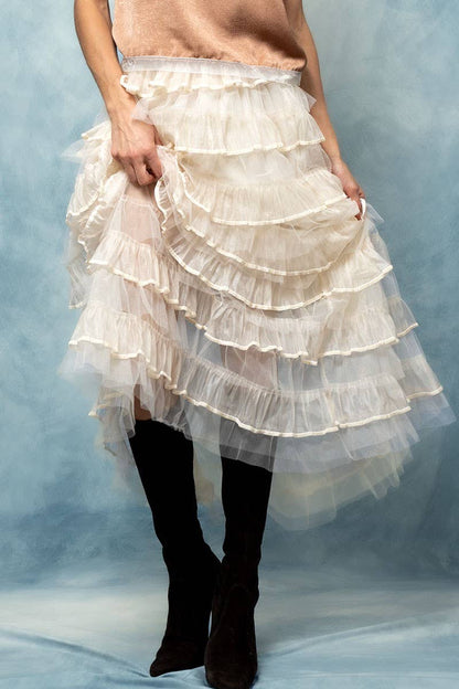 Urban Daizy - Clear Tulle Layered Ruffle Maxi Skirt