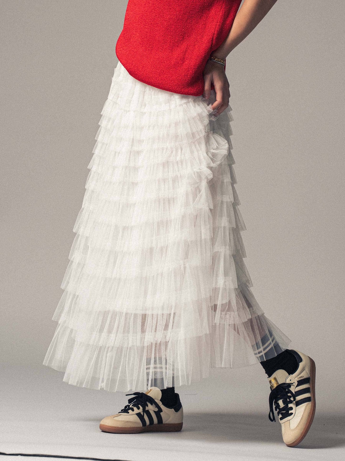 Urban Daizy - Tiered Tulle Midi Skirt with Romantic Ruffles