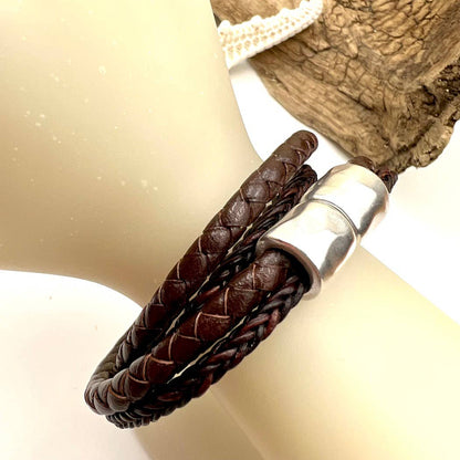 Handmade Coastal Jewelry - Double Braided Leather Wrap Bracelet