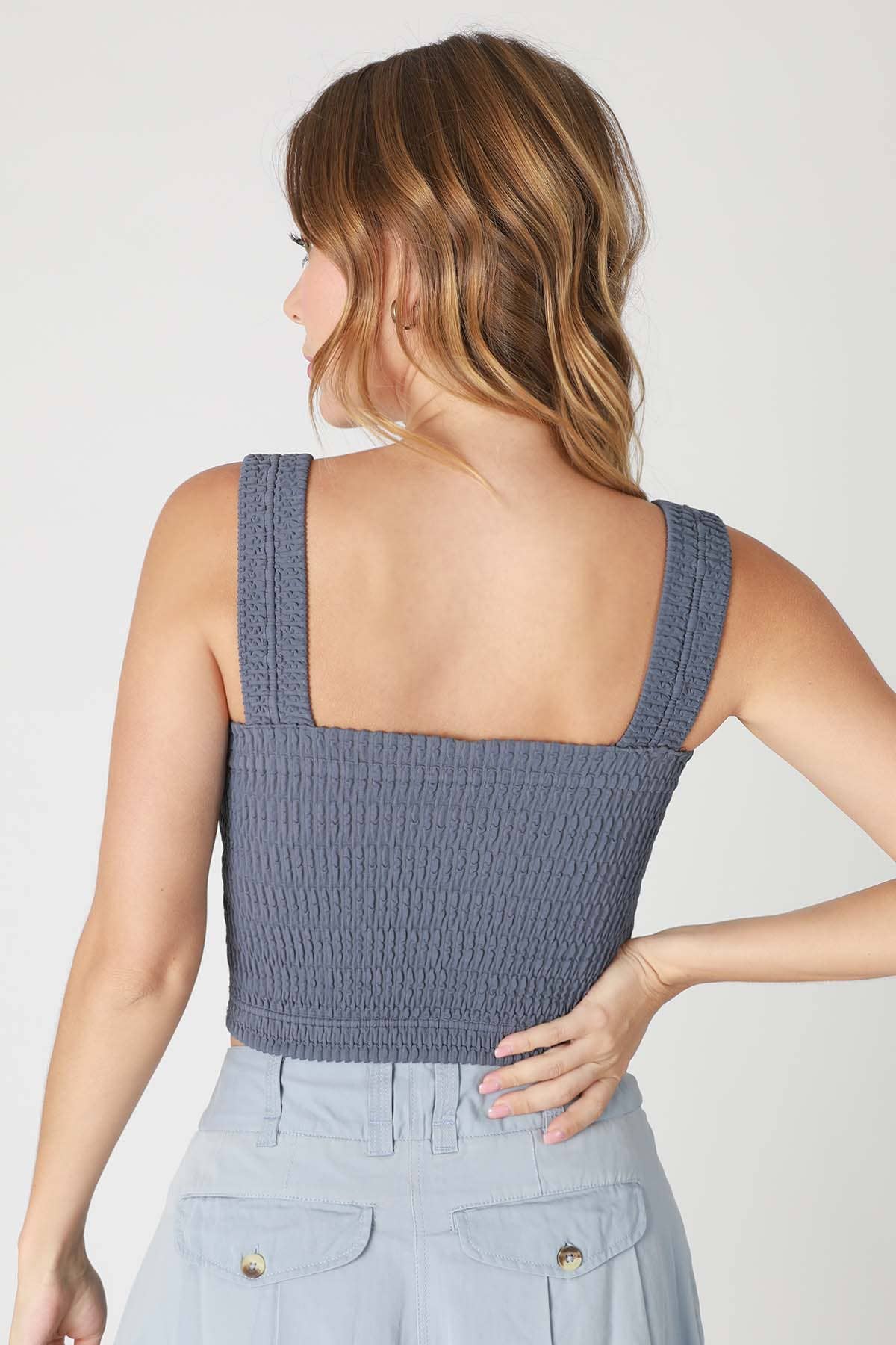 NIKIBIKI - NS8255 - Shirred Square Neck Crop Top: 2188 Desert Flower
