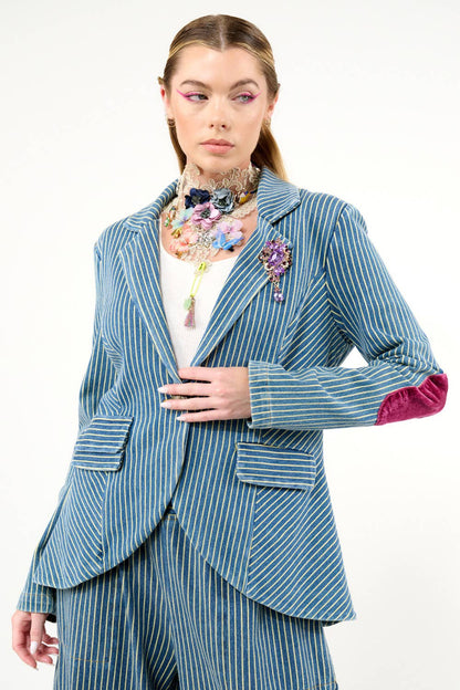 Aratta - Alaia Stripe Denim Blazer: Denim Stripe / L