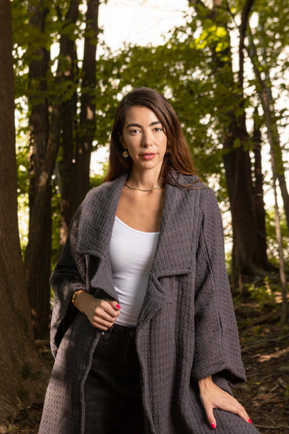 SAACHI - Comfy Oversized Waffle Knit Collared Jacket