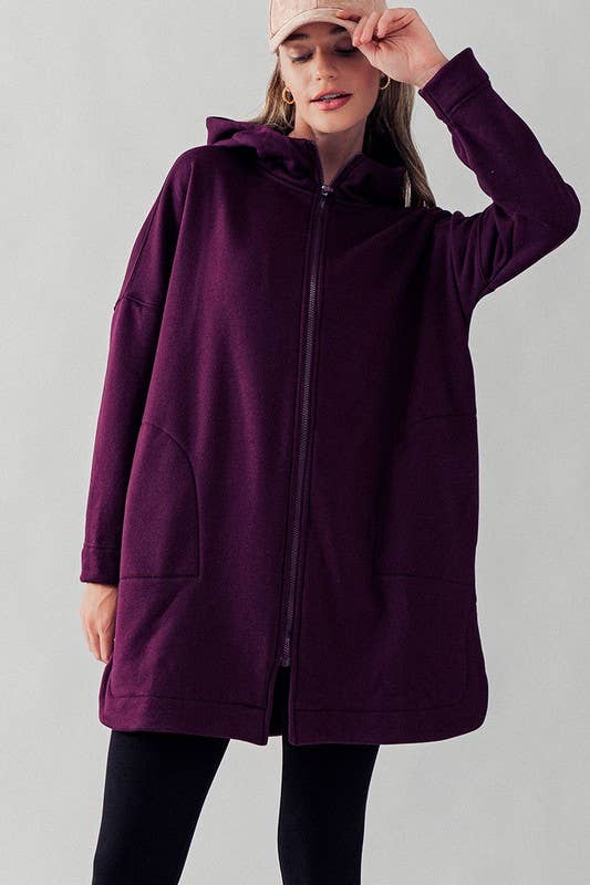 Oversized Side-Slit Zip-Up Hoodie Jacket