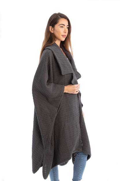 SAACHI - Comfy Oversized Waffle Knit Collared Jacket