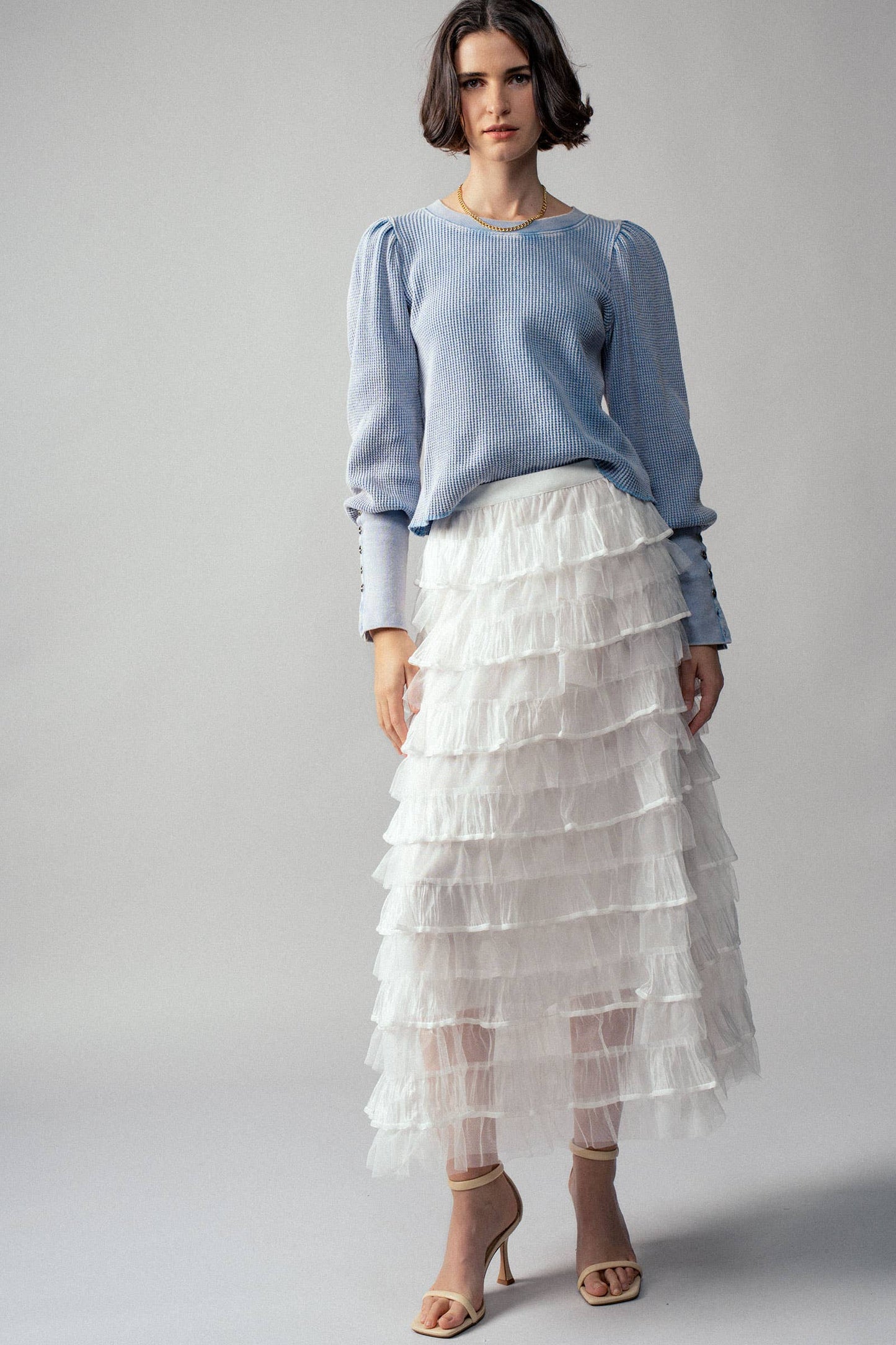 Urban Daizy - Clear Tulle Layered Ruffle Maxi Skirt