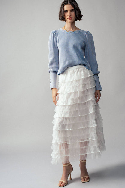 Urban Daizy - Clear Tulle Layered Ruffle Maxi Skirt