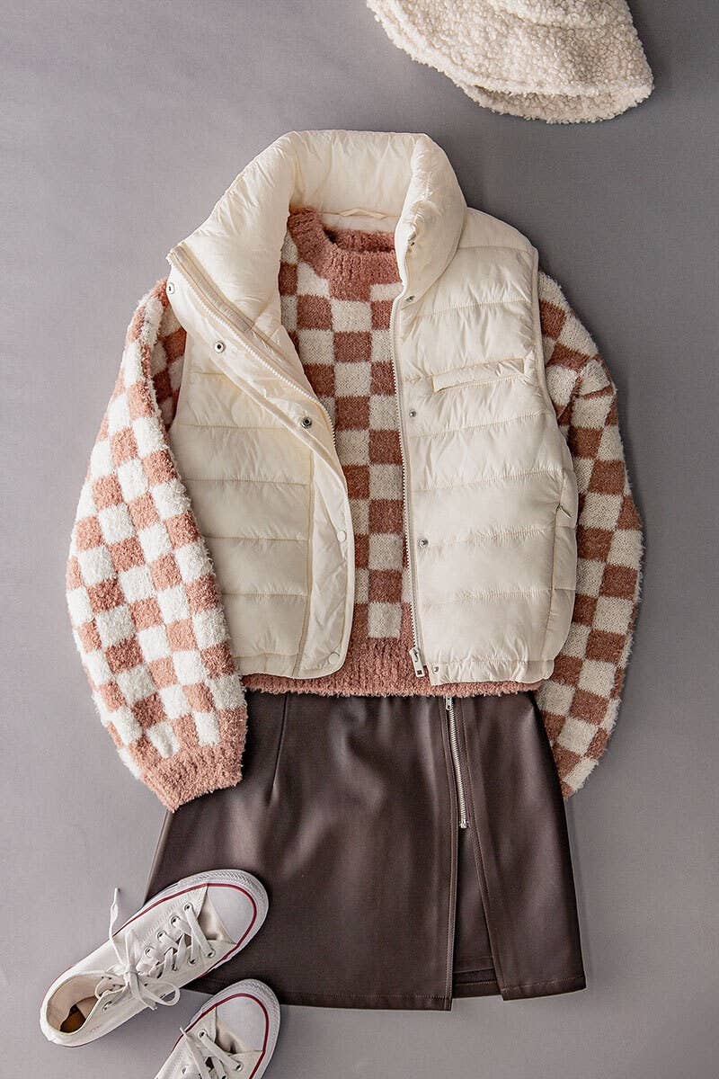Urban Daizy - STRIPE QUILTED STAND COLLAR PADDED VEST JACKET : YELLOW STONE / S-2/M-2/L-2