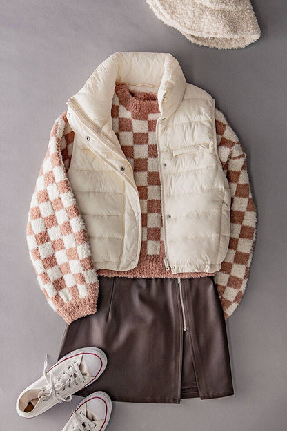 Urban Daizy - STRIPE QUILTED STAND COLLAR PADDED VEST JACKET : YELLOW STONE / S-2/M-2/L-2
