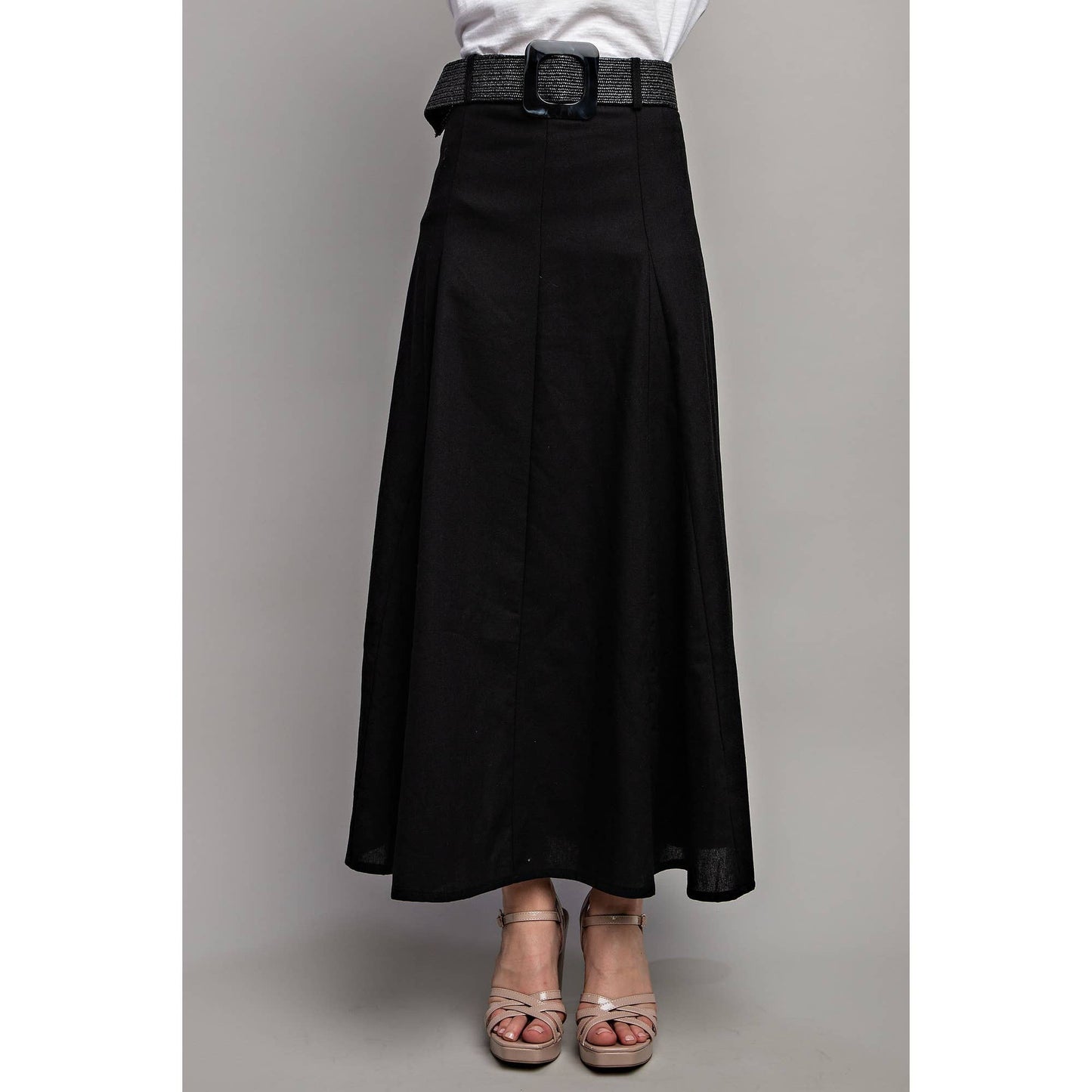 Sweet Generis - LINEN MAXI FLARE SKIRT with TRIM BELT