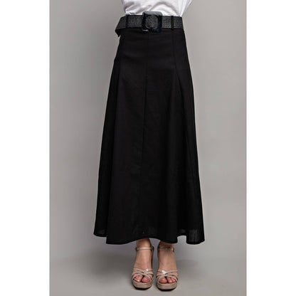 Sweet Generis - LINEN MAXI FLARE SKIRT with TRIM BELT