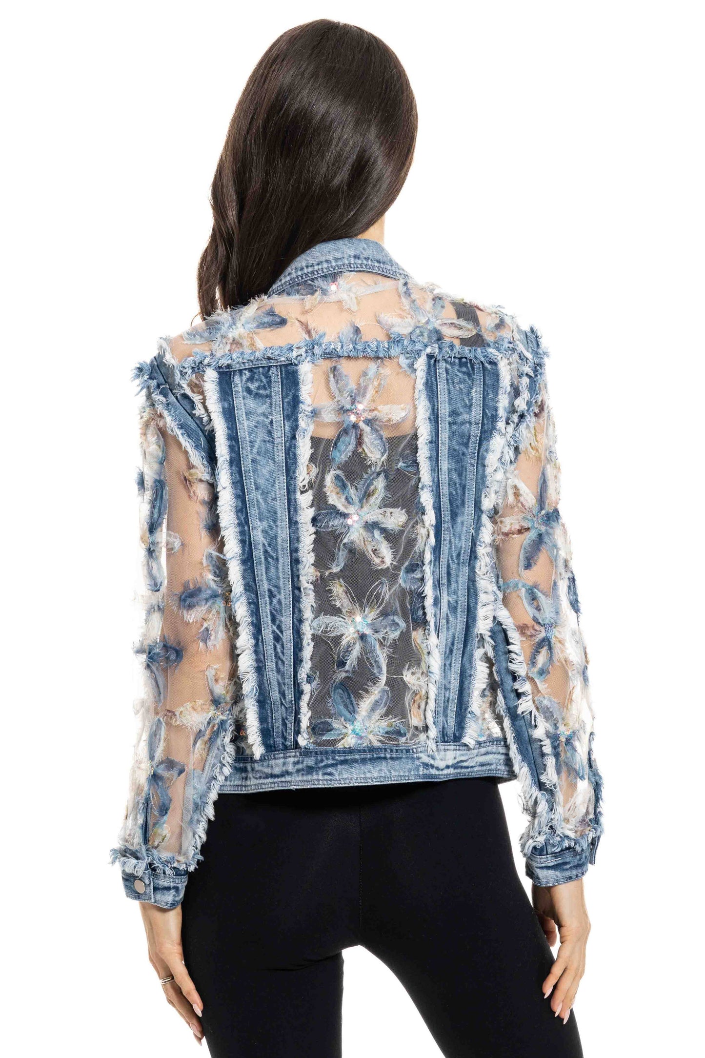 Denim and Floral Lace Jacket - Adore - BA-36