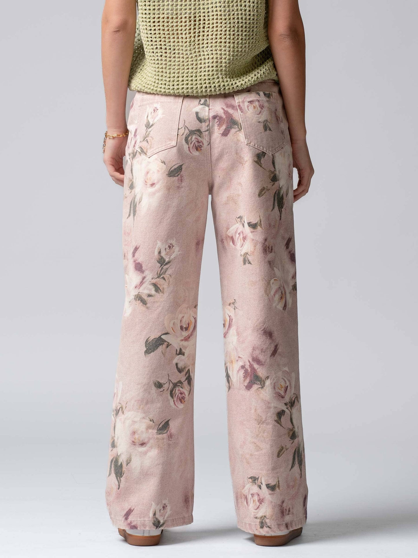 Urban Daizy - Romantic Rose Print High-Rise Denim Pants