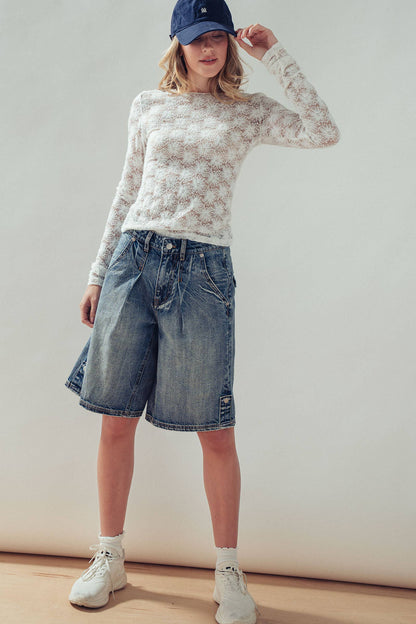 Urban Daizy - Wide-Leg Utility Denim Bermuda Shorts