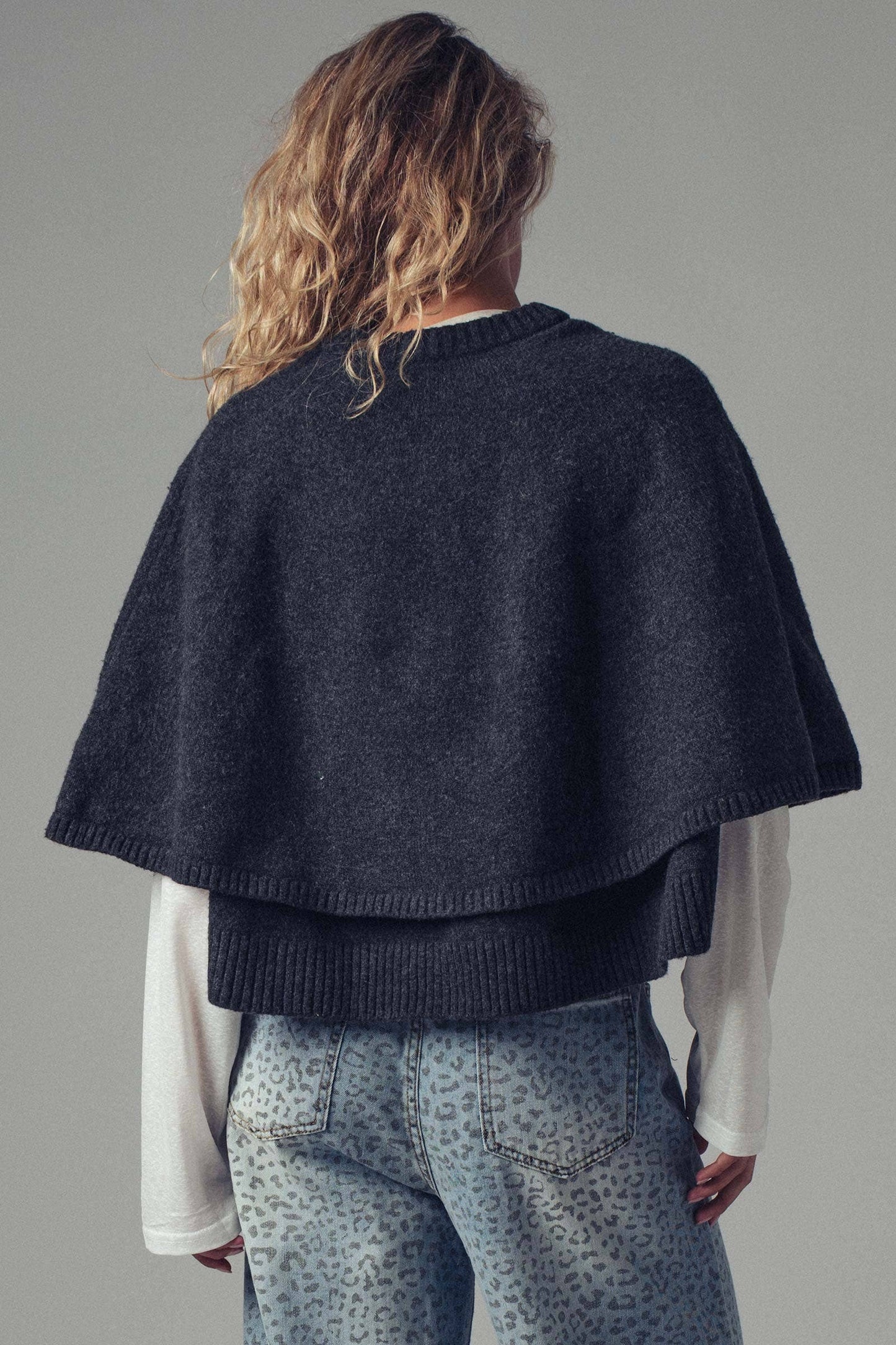 Urban Daizy - Wool Blend Button-Front Sweater Cape