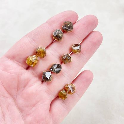 Ewelina Pas Jewelry - Rough Golden Amethyst Citrine Nugget Gemstone Stud Earrings
