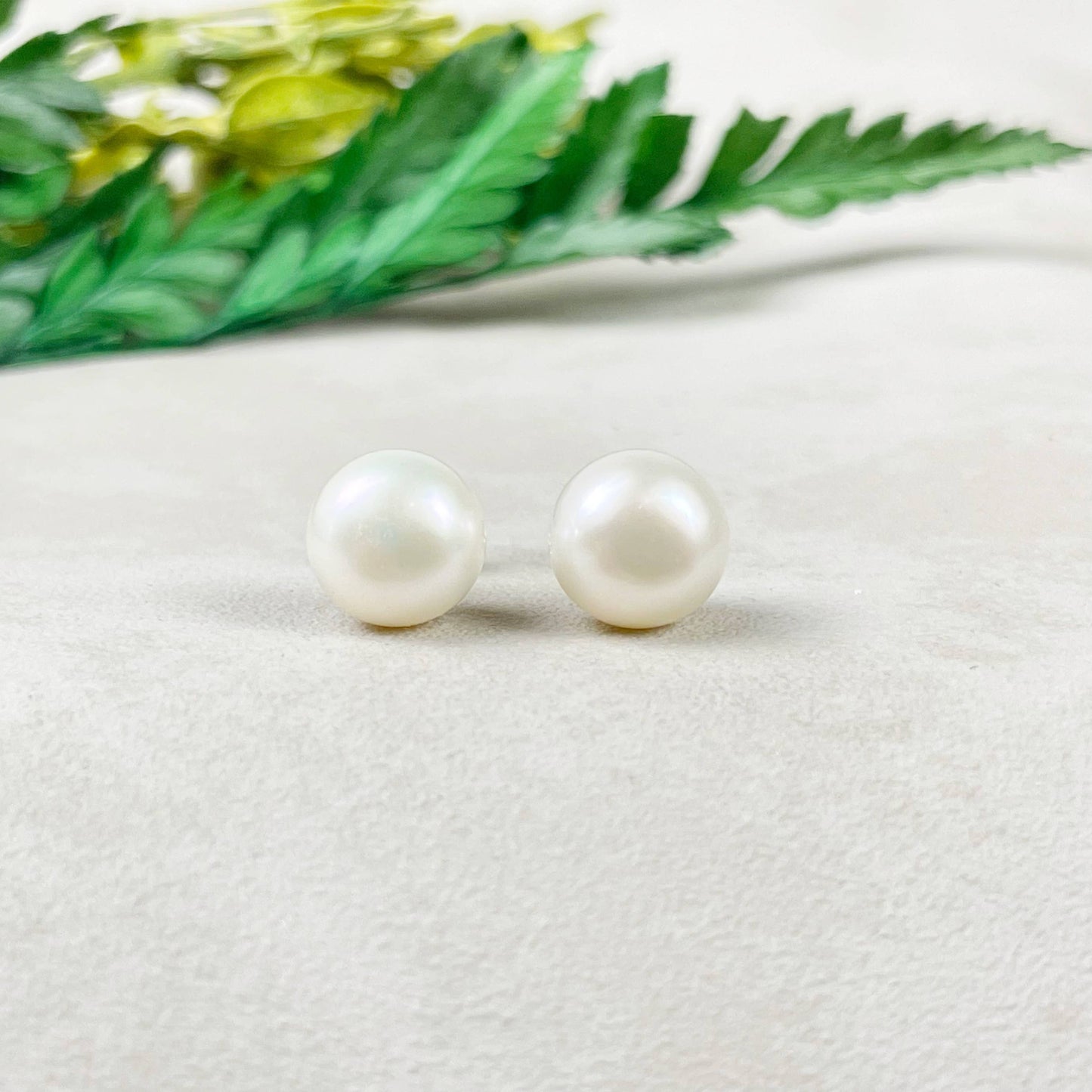 Ewelina Pas Jewelry - Silver 8mm Freshwater Pearl Orb Stud Earrings