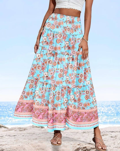 Rosa Clothing - Swing Style Bohemia Ethnic Floral maxi skirt