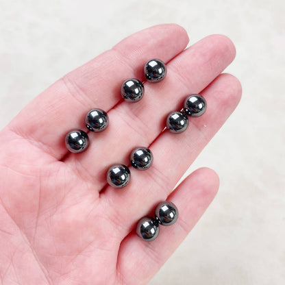 Ewelina Pas Jewelry - Silver 8mm Hematite Orb Stud Earrings