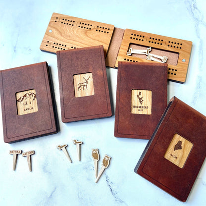 Cast & Carve - Travel Cribbage Board - Custom Design with Unique Pegs: Check Customize Box Below to Share Details for your board / No Extra Engrave Inside Board