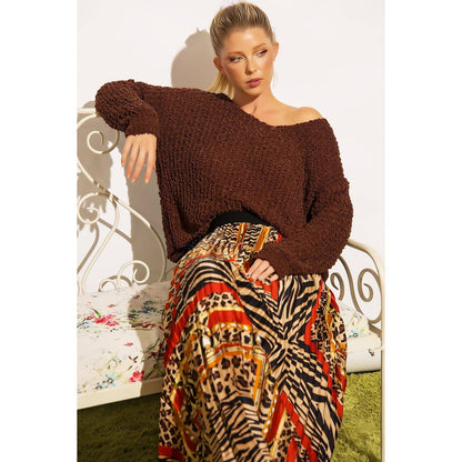 Sweet Generis - LOOSE POPCORN KNIT BOAT NECK PULLOVER
