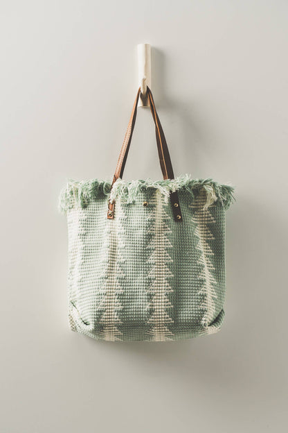 Textured Geometric Fringe Tote Bag