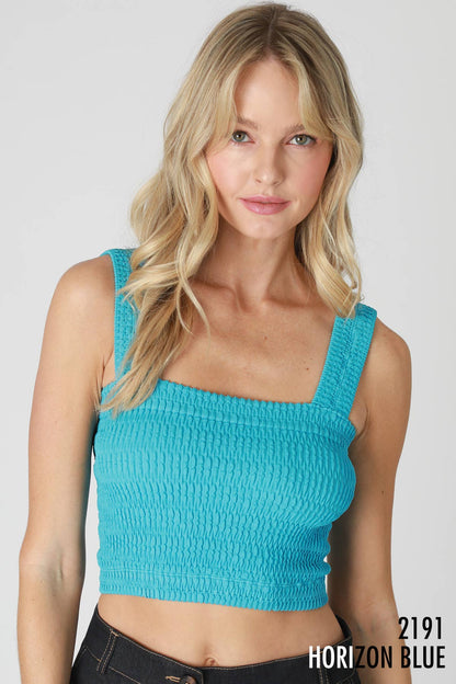 NIKIBIKI - NS8255 - Shirred Square Neck Crop Top: 2188 Desert Flower