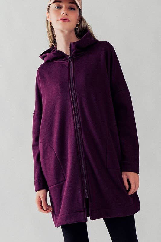 Oversized Side-Slit Zip-Up Hoodie Jacket