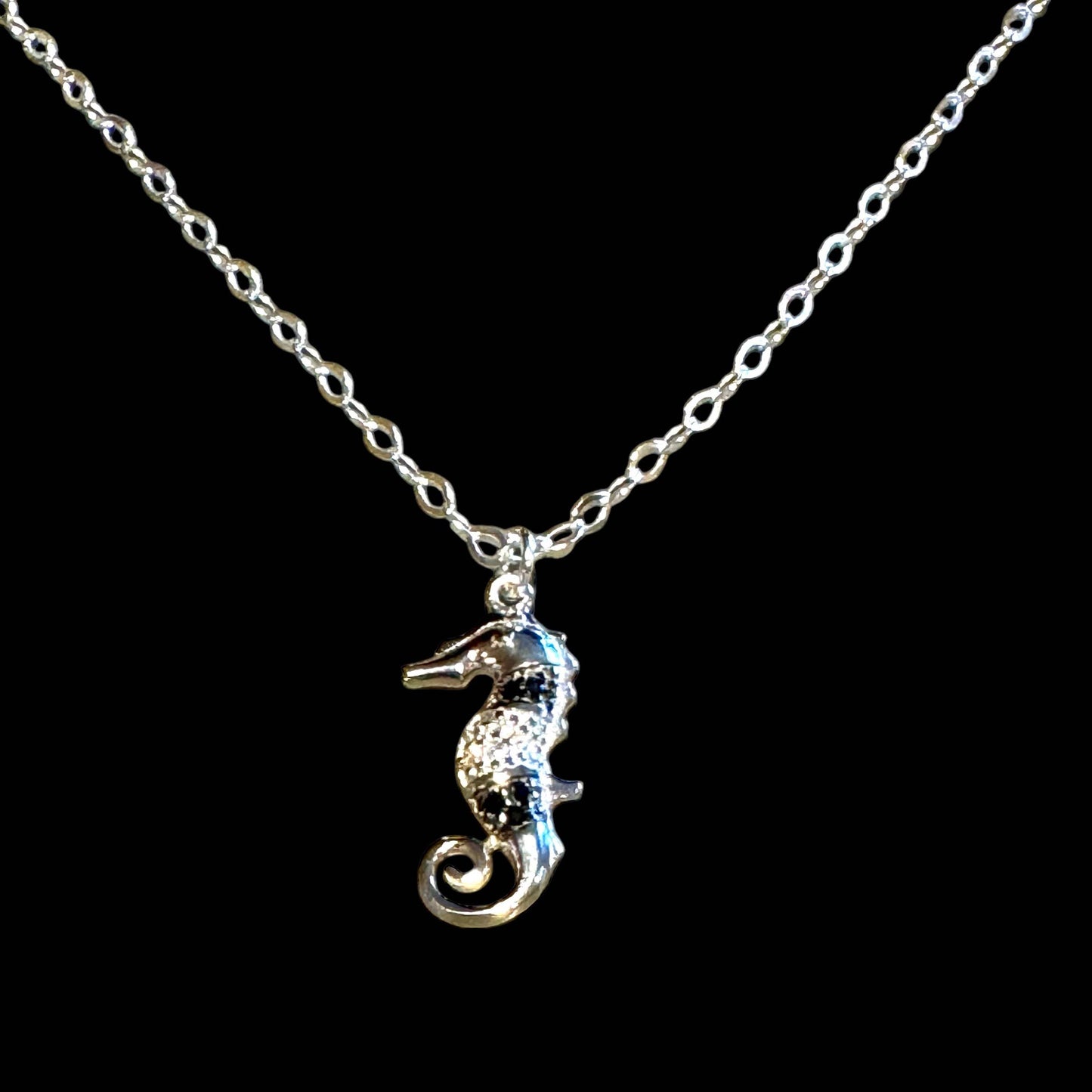 Jackie Gallagher Designs - Handmade Coastal Jewelry - Sterling silver seahorse Necklace with CZ's