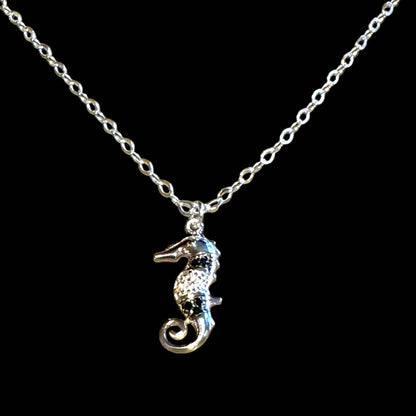 Jackie Gallagher Designs - Handmade Coastal Jewelry - Sterling silver seahorse Necklace with CZ's