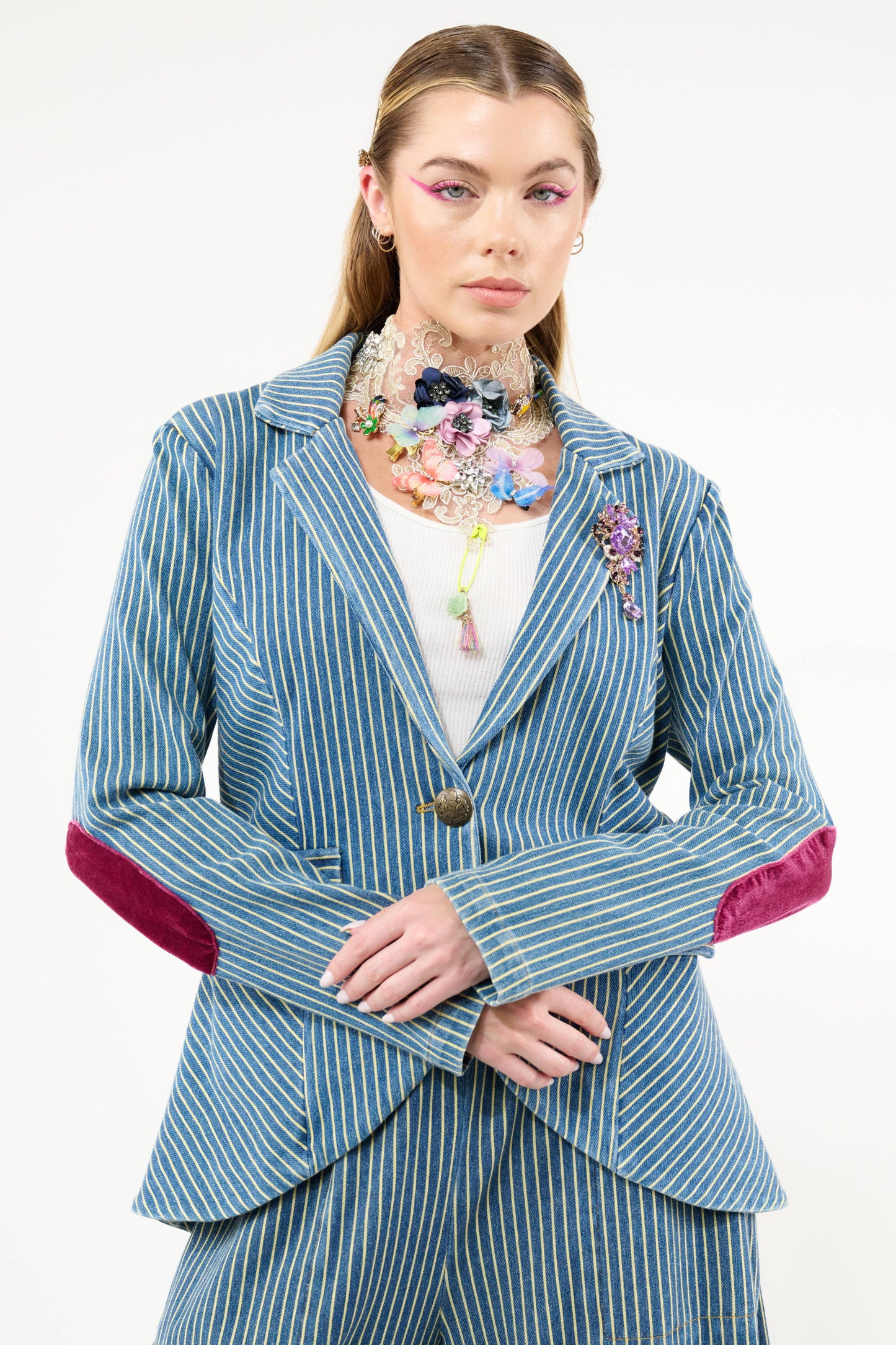 Aratta - Alaia Stripe Denim Blazer: Denim Stripe / M