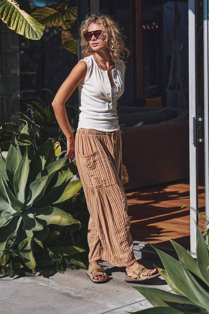 Urban Daizy - Striped Cotton Drawstring Harem Pants