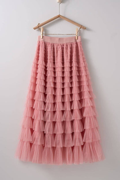 Urban Daizy - Tiered Tulle Midi Skirt with Romantic Ruffles