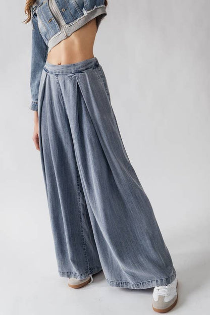 Urban Daizy - HIGH WAISTED PLEAT FRONT WIDE LEG PANTS: YELLOW / S-2/M-2/L-2